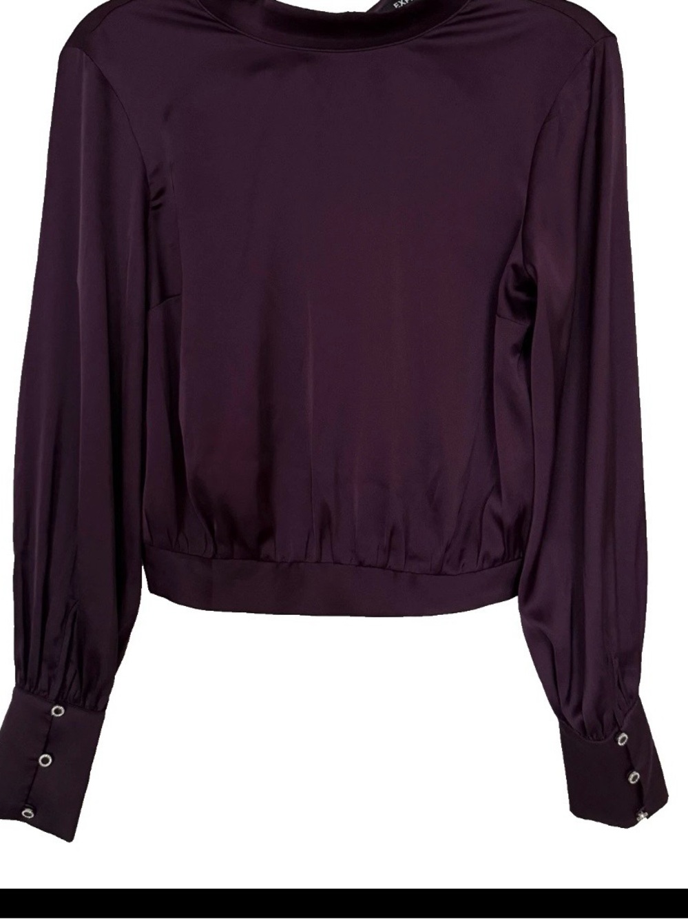 Express Deep Plum Satin Long-Sleeve Blouse